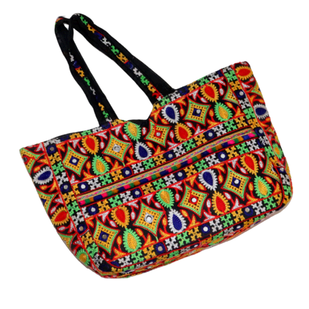Jaipuri Handmade Embroidered Cotton Handbag – Multicolor Ethnic Tote Bag for Women